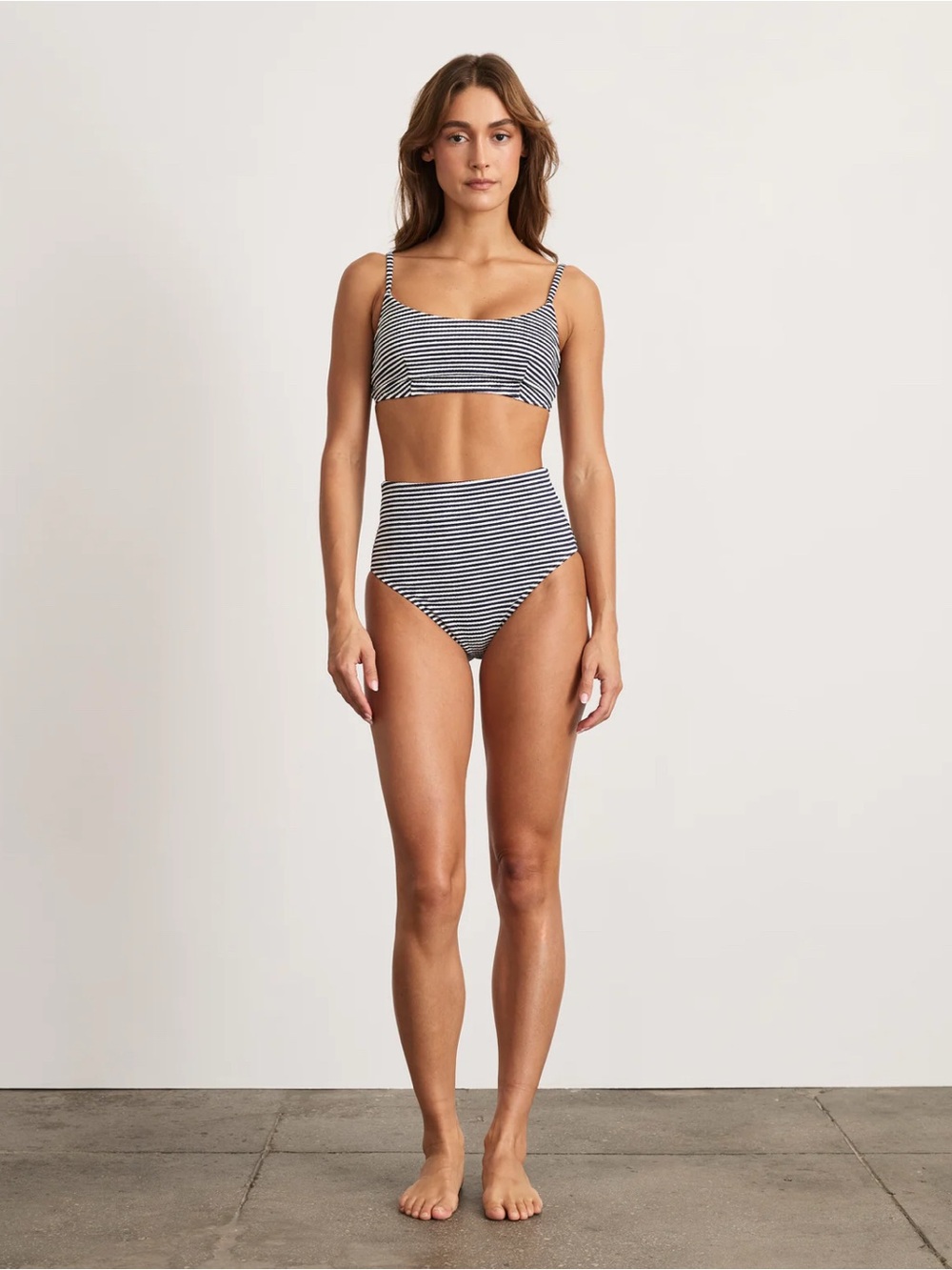 Tanya Taylor SEAMLESS KAIA BIKINI TOP - MARITIME BLUE/ CREAM MULTI